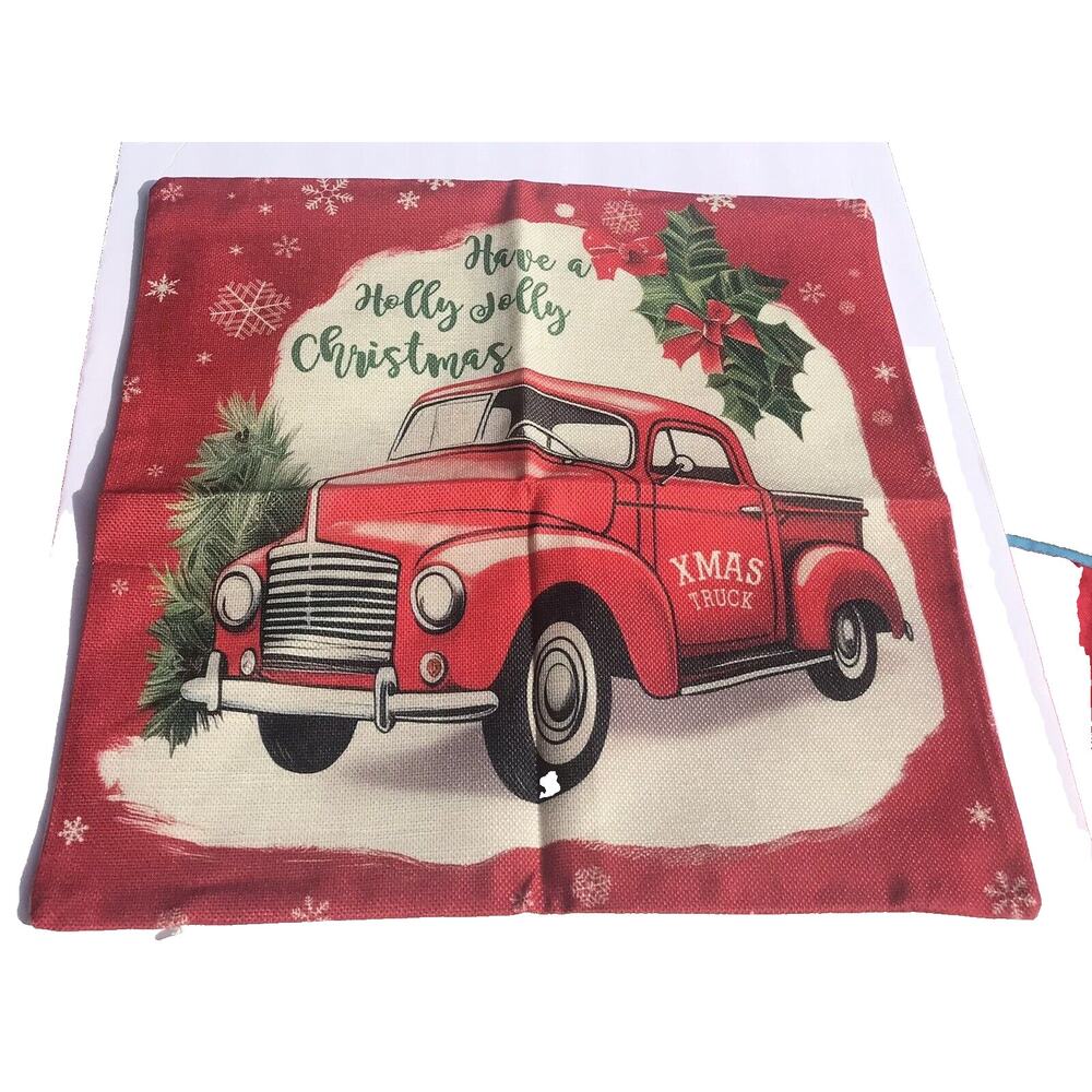 Set Of 4 Safavieh Accents Christmas Pillow Covers Wreath Truck Tree - Picture 2 of 5